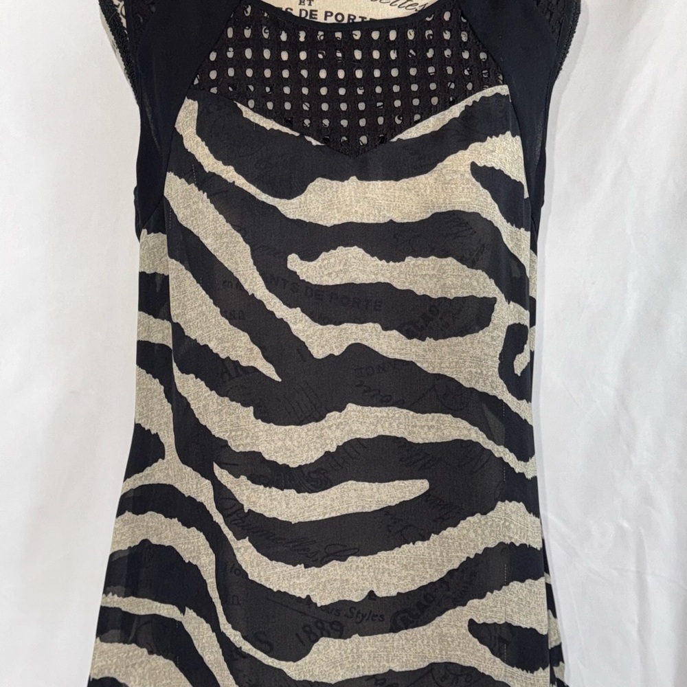 CAbi Black and Cream Zebra Print Tank Top